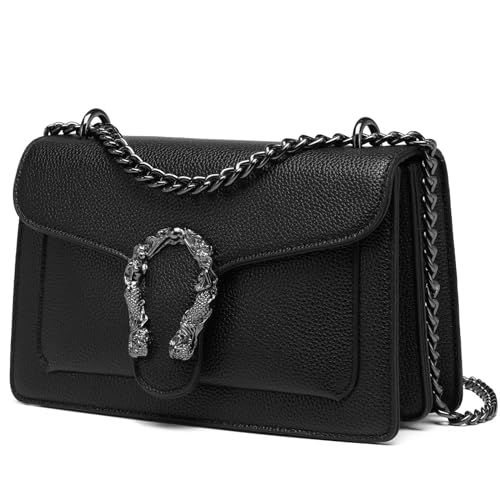 Travistar Crossbody Bag Umhängetasche Damen - Kette Handtasche Damen Klein Schultertasche Leder Cross Body Tasche Mode Abendtasche mit Verstellbarer Ketten-Schulterriemen Schwarze von Travistar