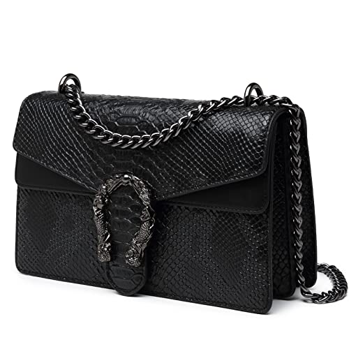 Travistar Crossbody Bag Umhängetasche Damen - Kette Handtasche Klein Schultertasche Leder Cross Body Tasche Mode Schlange Gedruckt Abendtasche mit Verstellbarer Ketten-Schulterriemen Schwarze von Travistar