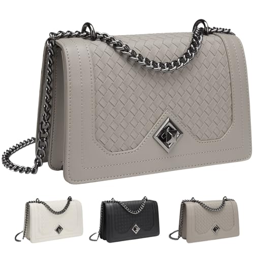 Travistar Crossbody Bag Umhängetasche Damen - Leder Handtasche Damen Klein Schultertasche Kette Cross Body Tasche Mode Schlange Gedruckt Abendtasche mit Verstellbarer Schulterriemen Grau von Travistar