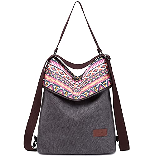 Travistar Damen Canvas Schultertasche Rucksack Groß Handtasche Vintage Damen Umhängentasche Anti Diebstahl Tasche Damen Hobo Tasche für Alltag Büro Schule Ausflug Einkauf - Gedrucktt Grau 02 von Travistar