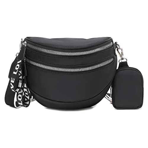 Travistar Damen und Herren Kleine Umhängetasche, Sportlich Schultertasche Nylon Stoff Handtasche Stylish Crossbody Bag Moderne Taschen mit Münze Geldbeutel, Schwarz von Travistar