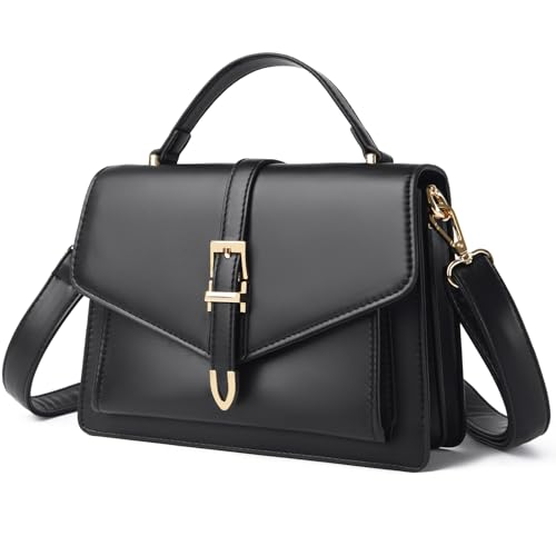 Travistar Handtasche Damen Klein Umhängetasche Damen PU Leder Crossbody Bag Damen Schultertasche Mädchen Elegant Abendtasche mit Abnehmbar Schultergurt Kreditkartenfächer, Schwarz von Travistar
