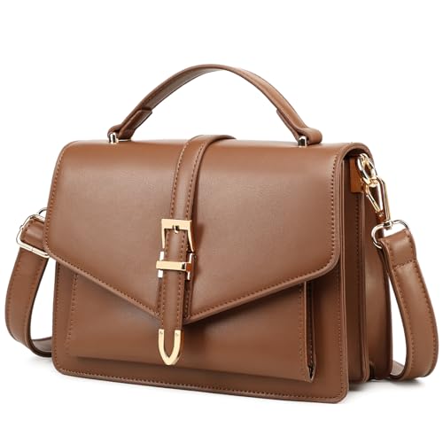 Travistar Handtasche Damen Klein Umhängetasche Damen PU Leder Crossbody Bag Schultertasche Mädchen Elegant Abendtasche mit Abnehmbar Schultergurt Kreditkartenfächer, Braun von Travistar