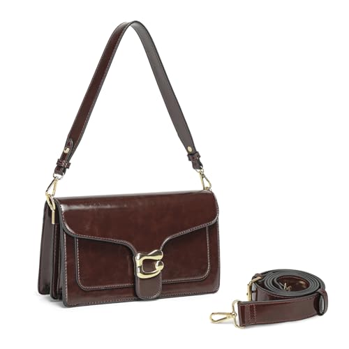 Travistar Handtasche Damen Klein Umhängetasche Damen Retro Leder Crossbody Bag Damen Schultertasche Abendtasche Kupplung mit 2 Abnehmbar Breiter Gurt Kreditkartenfächer Burgundy von Travistar