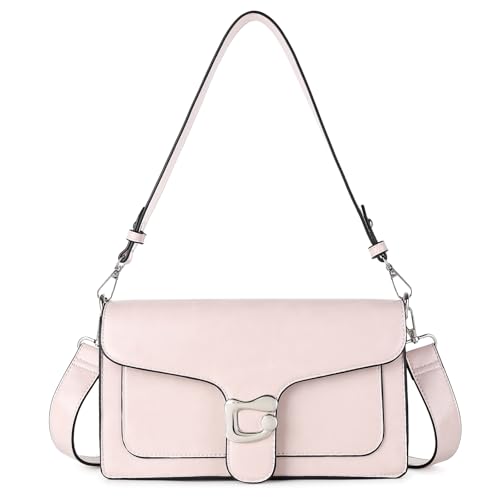 Travistar Handtasche Damen Klein Umhängetasche Damen Retro Leder Crossbody Bag Damen Schultertasche Abendtasche Kupplung mit 2 Abnehmbar Breiter Gurt Kreditkartenfächer Rosa von Travistar