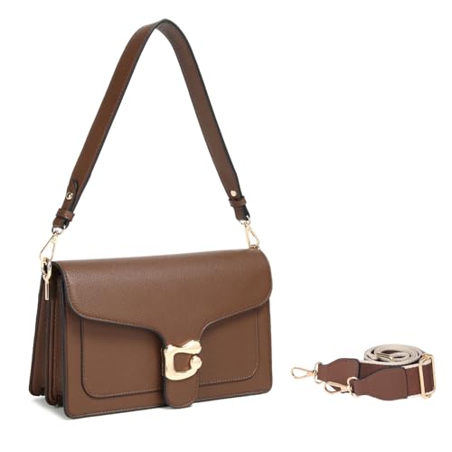 Travistar Handtasche Damen Mittelgroß Umhängetasche Damen PU Leder Crossbody Bag Damen Schultertasche Abendtasche Kupplung mit 2 Abnehmbar Breiter Gurt Kreditkartenfächer Braun von Travistar
