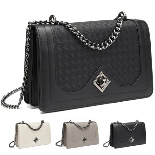 Travistar Handtasche Damen Umhängetasche Damen Klein - Kette Crossbody Bag Damen Schultertasche Leder Crossbag Damen Mode Gewebtes Muster Abendtasche mit Kreditkartenfächer Schwarze von Travistar