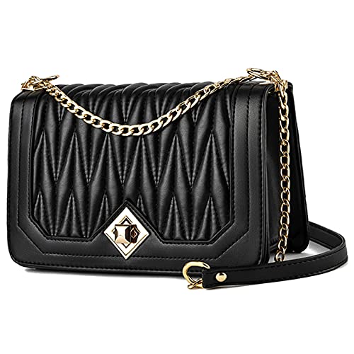 Travistar Handtaschen Damen mit Gold Kette Schulterriemen Kleine Umhängetasche Damen Crossbody Bag Mode Luxuriös Steppdecke Tasche Schultertasche Abendtasche Citytasche PU Leder, Schwarz von Travistar