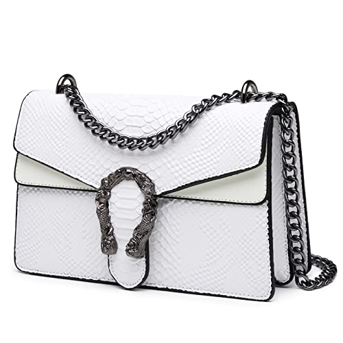 Travistar Kette Crossbody Bag Umhängetasche Damen Handtasche Damen Klein Schultertasche Leder cross body tasche stylisch Schlange Gedruckt Abendtasche mit Verstellbarer Ketten-Schulterriemen Weiß von Travistar