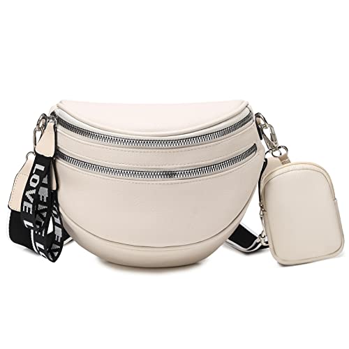 Travistar Kleine Umhängetasche Damen - Breiter Gurt Bauchtasche - Stylish Schultertasche - Vegan Leder Brusttasche - Herren Sportlich Crossbody Bag - Moderne Taschen mit Münze Geldbörse - Beige von Travistar