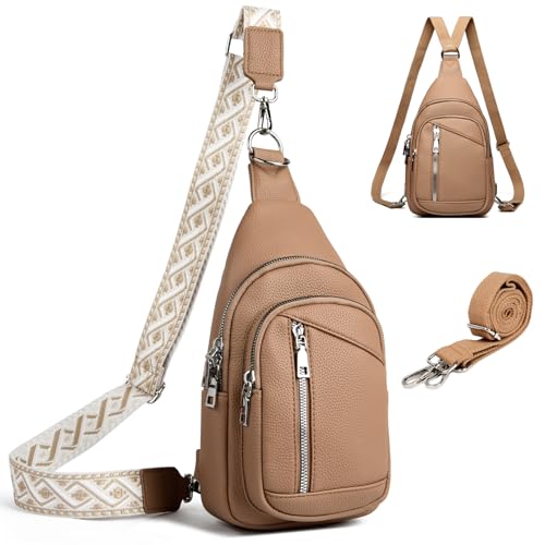 Travistar Sling Bag Brusttasche Damen Herren 2 in 1 Rucksack Damen Klein mit 2 Abnehmbare Schultergurte, PU Leder Crossbody Bag Damen Umhängetasche Handtasche Schultertasche Diebstahlsichere von Travistar