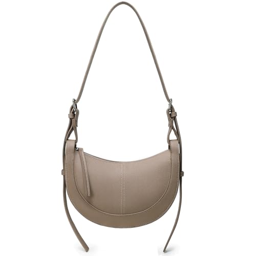 Travistar Umhängetasche Damen Crossbody Bag Damen Halbmond Kleine Schultertasche Handtaschen Veganes Leder Hobo Satteltasche Elegant Abendtasche Half Moon Clutch mit Verstellbarem Riemen, Grau von Travistar
