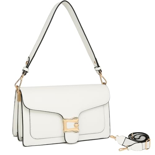 Travistar Umhängetasche Damen Kleine Handtasche Damen PU Leder Crossbody Bag Damen Schultertasche Abendtasche Kupplung mit 2 Abnehmbar Breiter Gurt Kreditkartenfächer Weiß von Travistar