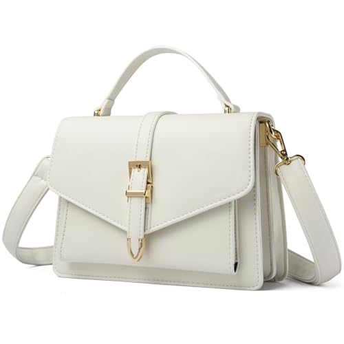 Travistar Umhängetasche Damen Kleine Handtasche Damen Vegan Leder Crossbody Bag Damen Schultertasche Elegant Abendtasche Kupplung mit Abnehmbar Gurt Kreditkartenfächer, Weiß von Travistar