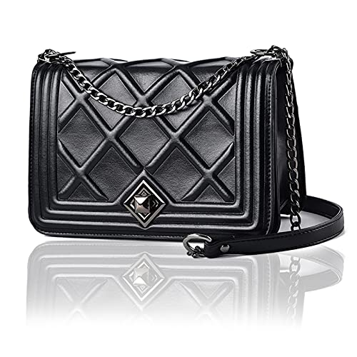 Umhängetasche Damen Handtasche Klein Schwarz - Vegan Leder Feste Schultertasche - Kleine Kette Schulterriemen Abendtasche - Reißverschluss Tasche Damen - City Clutch Party Zip Crossbody Bag Mode von Travistar