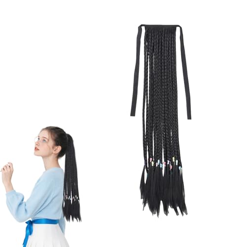 Traziewell 2410 Haarverlängerung, Pferdeschwanz, langes Haarteil für Damen, Flecht-Haarverlängerung, langes Zopf, zum Umwickeln, Pferdeschwanz, Haarteil zum Anklipsen, für Damen und Mädchen, Schwarz von Traziewell