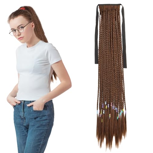 Traziewell 2412 Pferdeschwanz-Verlängerung für feines Haar, rundes Flechten, braune Zöpfe, Haarverlängerung, Haarteil, Pferdeschwanz, Haarverlängerung, Zopf zum Flechten, Braut-Haarschmuck für Damen von Traziewell