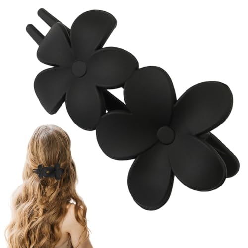 Traziewell Haarklammer Blume Schwarz Haarclips Damen Blume Haarklammer Groß Matt Haarschmuck Entenschnabel Form Haarnadel für Frauen Mädchen Französisch Haarspange 0605 von Traziewell