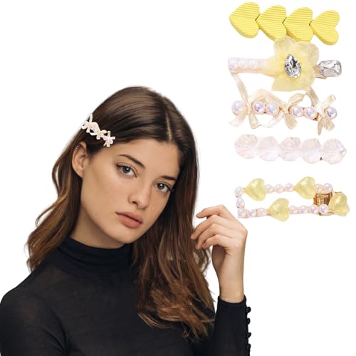 Blumen Haarklammer Klein Haarclips Damen Gelb Perlen Haarspangen kit Elegante Faux Perle Haarklammern für Mädchen 0812 von Traziewell