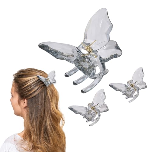 Traziewell Haarklammern Schmetterling Transparente Haarspangen Damen Set Mittelgroß Acryl Butterfly Haar Clips für Frauen Und Mädchen 3 Stück 0710 von Traziewell