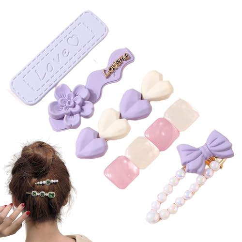 Haarklammern Blumen Mädchen Klein Haarnadeln Lila Perlen und Acrylharz Haarspange Handgefertigte Haar Accessoires Geschenke für Frauen 0819 von Traziewell
