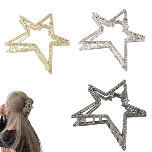 Haarklammern Klein Mädchen Haarspange Dickes Haar 3 Stück Metall Stern Haarklammer für Frauen Haar Kralle Clip Rutschfestes Design für Dünnes Haar 0723 von Traziewell