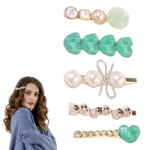 Traziewell Haarnadeln mit Perlen Haarklammer Gold Haarspange Groß Perlen Haarspangen für Mädchen Haarklammern für Geburtstag Geschenk Hair Clip Damen Grüne Liebe Haarklemmen Damen 0835 von Traziewell