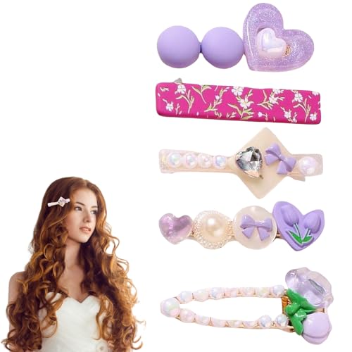 Blumen Haarklammer Klein Perlen Haarnadeln Lila Haarclips Damen Haarspangen für Mädchen Täglich Party Haarklammern 0824 von Traziewell