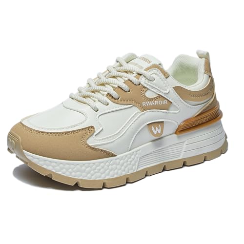 Trcloltc Damen Plattform Sneaker SüßE Chunky Schuh, Komfort Aus Memory Schaum, Atmungsaktives Mesh Mit Baumwollfutter Größe36 8802Beige&Khaki von Trcloltc