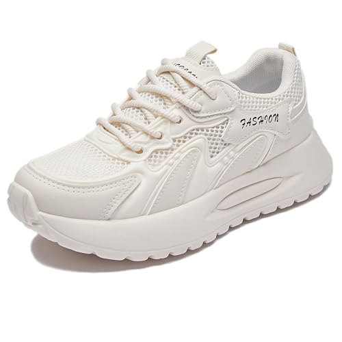 Trcloltc Damen Plattform Sneaker SüßE Chunky Schuh, Komfort Aus Memory Schaum, Atmungsaktives Mesh Mit Baumwollfutter Größe37 20Beige von Trcloltc