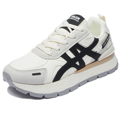Trcloltc Damen Plattform Sneaker SüßE Chunky Schuh, Komfort Aus Memory Schaum, Atmungsaktives Mesh Mit Baumwollfutter Größe37 5202Beige&Schwarz von Trcloltc