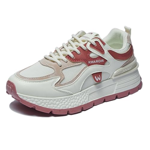 Trcloltc Damen Plattform Sneaker SüßE Chunky Schuh, Komfort Aus Memory Schaum, Atmungsaktives Mesh Mit Baumwollfutter Größe37 88021Beige&Rot von Trcloltc