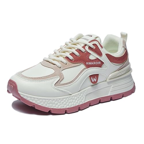 Trcloltc Damen Plattform Sneaker SüßE Chunky Schuh, Komfort Aus Memory Schaum, Atmungsaktives Mesh Mit Baumwollfutter Größe37 8802Beige&Rot von Trcloltc