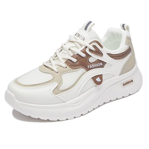 Trcloltc Damen Plattform Sneaker SüßE Chunky Schuh, Komfort Aus Memory Schaum, Atmungsaktives Mesh Mit Baumwollfutter Größe38 103Beige&Braun von Trcloltc