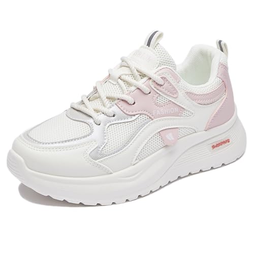 Trcloltc Damen Plattform Sneaker SüßE Chunky Schuh, Komfort Aus Memory Schaum, Atmungsaktives Mesh Mit Baumwollfutter Größe39 103Beige&Pink von Trcloltc