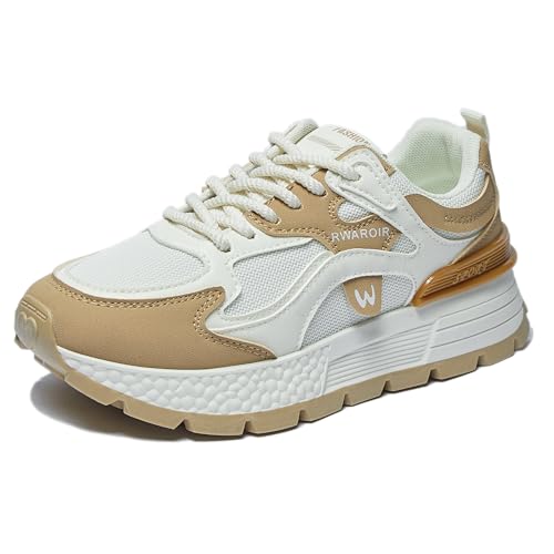 Trcloltc Damen Plattform Sneaker SüßE Chunky Schuh, Komfort Aus Memory Schaum, Atmungsaktives Mesh Mit Baumwollfutter Größe40 88021Beige&Khaki von Trcloltc