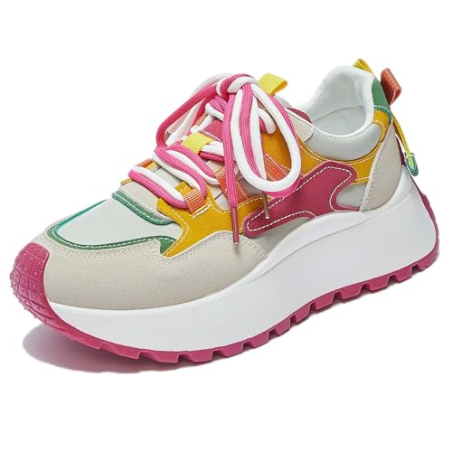 Trcloltc Damenmode Chunky Plattform Sneaker Süß, Netz Baumwollfutter, Memory-Schaum Einlegesohle, 1,8-Zoll Absatz, Mehrfarben Größe36 0161Rose Red von Trcloltc