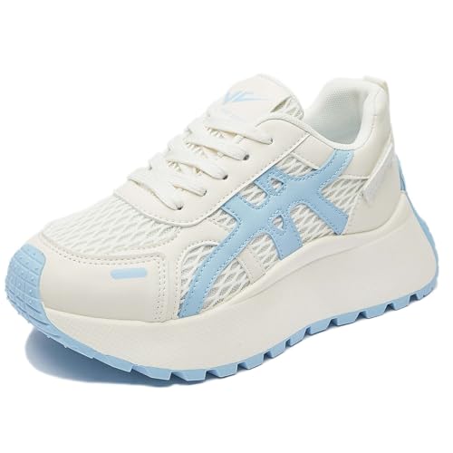 Trcloltc Damenmode Chunky Plattform Sneaker Süß, Netz Baumwollfutter, Memory-Schaum Einlegesohle, 1,8-Zoll Absatz, Mehrfarben Größe36 2011Beige & Blau von Trcloltc