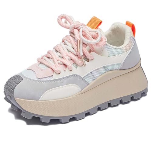 Trcloltc Damenmode Chunky Plattform Sneaker Süß, Netz Baumwollfutter, Memory-Schaum Einlegesohle, 1,8-Zoll Absatz, Mehrfarben Größe36 8761Grau von Trcloltc