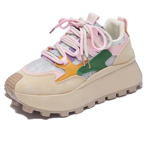 Trcloltc Damenmode Chunky Plattform Sneaker Süß, Netz Baumwollfutter, Memory-Schaum Einlegesohle, 1,8-Zoll Absatz, Mehrfarben Größe37 8721Rosa von Trcloltc