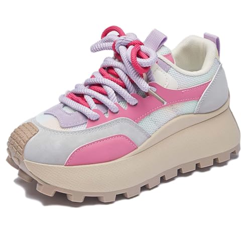 Trcloltc Damenmode Chunky Plattform Sneaker Süß, Netz Baumwollfutter, Memory-Schaum Einlegesohle, 1,8-Zoll Absatz, Mehrfarben Größe37 8761Rose Red von Trcloltc
