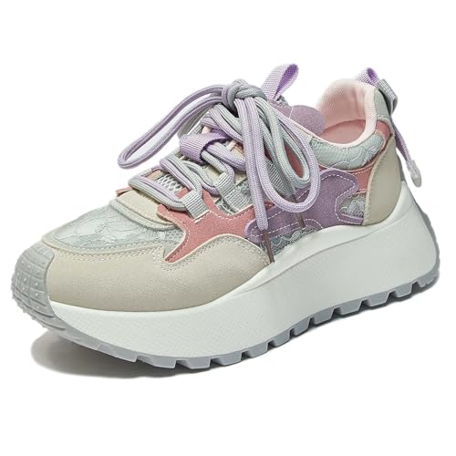 Trcloltc Damenmode Chunky Plattform Sneaker Süß, Netz Baumwollfutter, Memory-Schaum Einlegesohle, 1,8-Zoll Absatz, Mehrfarben Größe38 016Lila von Trcloltc