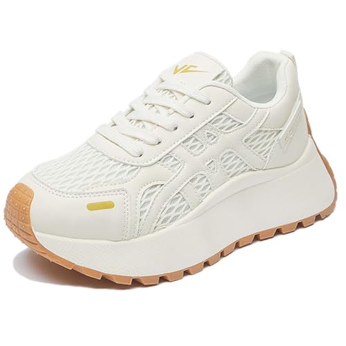 Trcloltc Damenmode Chunky Plattform Sneaker Süß, Netz Baumwollfutter, Memory-Schaum Einlegesohle, 1,8-Zoll Absatz, Mehrfarben Größe38 2011Beige von Trcloltc