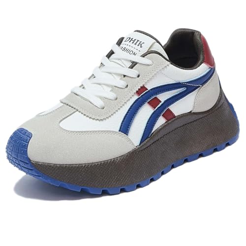 Trcloltc Damenmode Chunky Plattform Sneaker Süß, Netz Baumwollfutter, Memory-Schaum Einlegesohle, 1,8-Zoll Absatz, Mehrfarben Größe38 861Beige & Blau von Trcloltc
