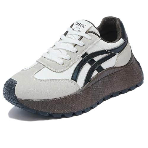 Trcloltc Damenmode Chunky Plattform Sneaker Süß, Netz Baumwollfutter, Memory-Schaum Einlegesohle, 1,8-Zoll Absatz, Mehrfarben Größe38 861Beige & Schwarz von Trcloltc