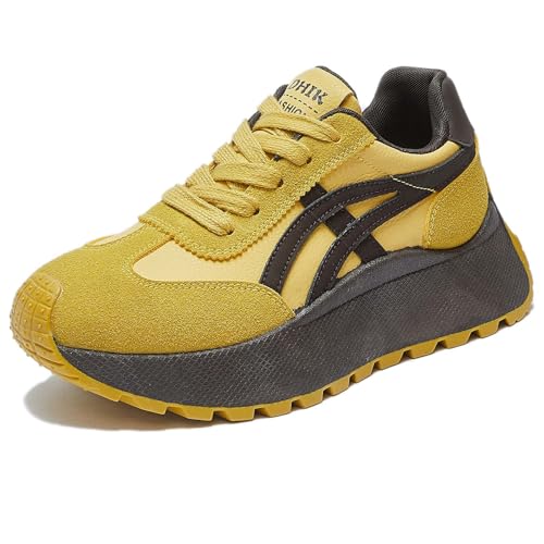 Trcloltc Damenmode Chunky Plattform Sneaker Süß, Netz Baumwollfutter, Memory-Schaum Einlegesohle, 1,8-Zoll Absatz, Mehrfarben Größe38 861Gelb & Braun von Trcloltc