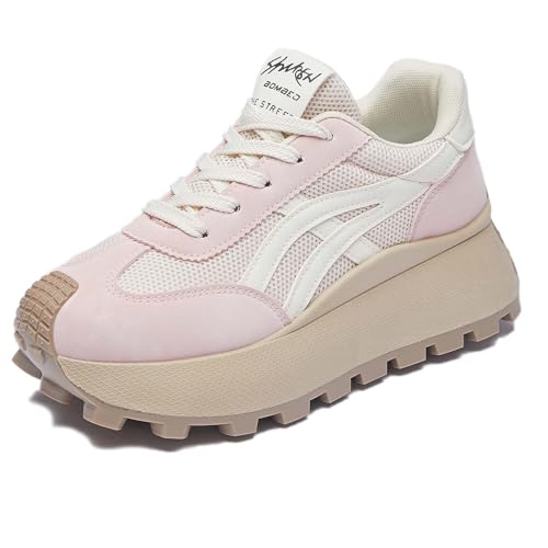 Trcloltc Damenmode Chunky Plattform Sneaker Süß, Netz Baumwollfutter, Memory-Schaum Einlegesohle, 1,8-Zoll Absatz, Mehrfarben Größe38 88612Beige & Rosa von Trcloltc