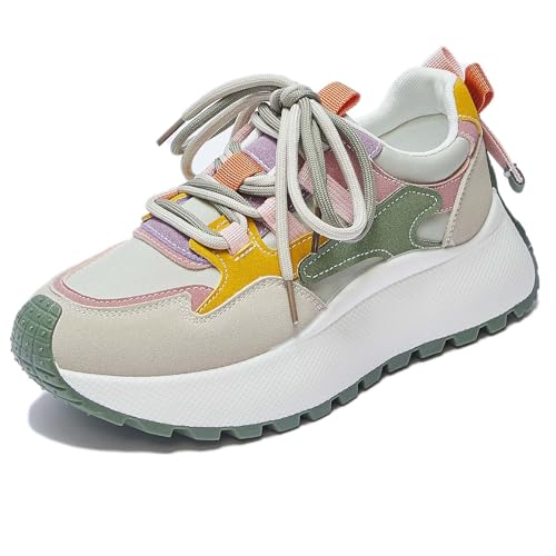 Trcloltc Damenmode Chunky Plattform Sneaker Süß, Netz Baumwollfutter, Memory-Schaum Einlegesohle, 1,8-Zoll Absatz, Mehrfarben Größe39 0161Grün von Trcloltc