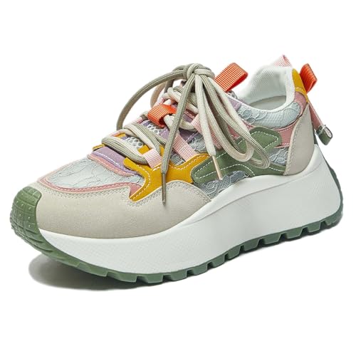 Trcloltc Damenmode Chunky Plattform Sneaker Süß, Netz Baumwollfutter, Memory-Schaum Einlegesohle, 1,8-Zoll Absatz, Mehrfarben Größe39 016Grün von Trcloltc