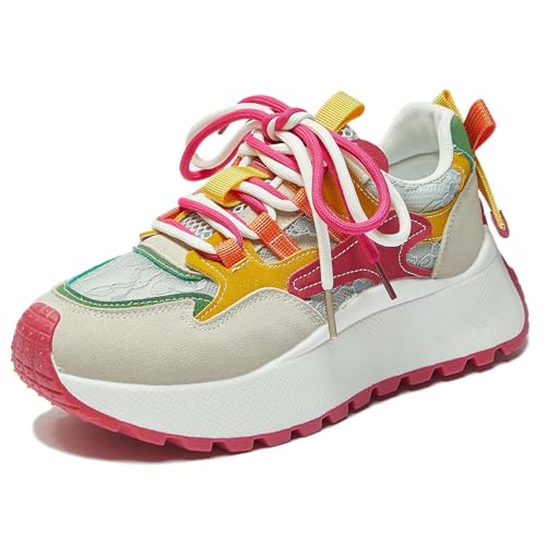 Trcloltc Damenmode Chunky Plattform Sneaker Süß, Netz Baumwollfutter, Memory-Schaum Einlegesohle, 1,8-Zoll Absatz, Mehrfarben Größe39 016Rosarot von Trcloltc